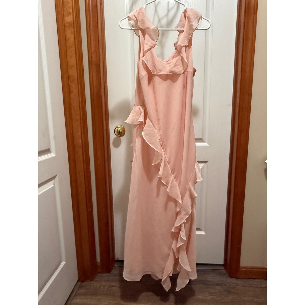 A New Day Pink Ruffle Sleeveless Maxi Dress V-Neck Blush Chiffon Size M RN17730